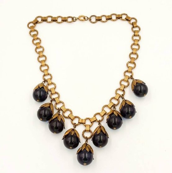 Brass bookchain necklace with Bakelite beads 1930's